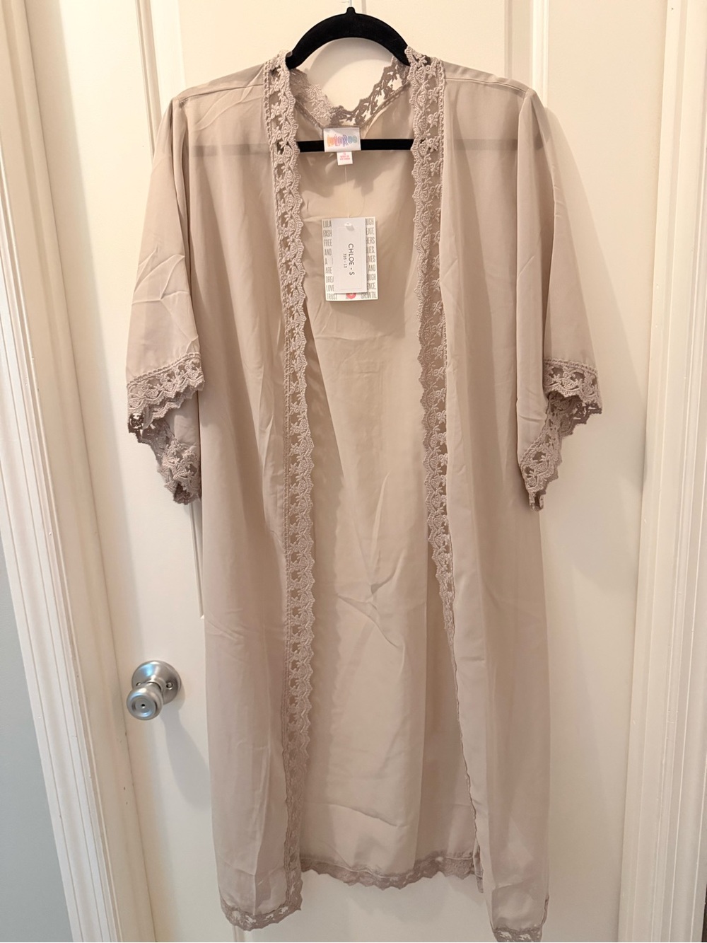 LuLaRoe Beige Sheer Kimono with Lace Accents
